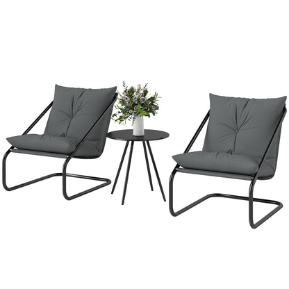 Outdoor Bistro Set, 3 Piece Patio Furniture Set with 2 C Spring Chairs and Round Table for Balcony, Light Grey