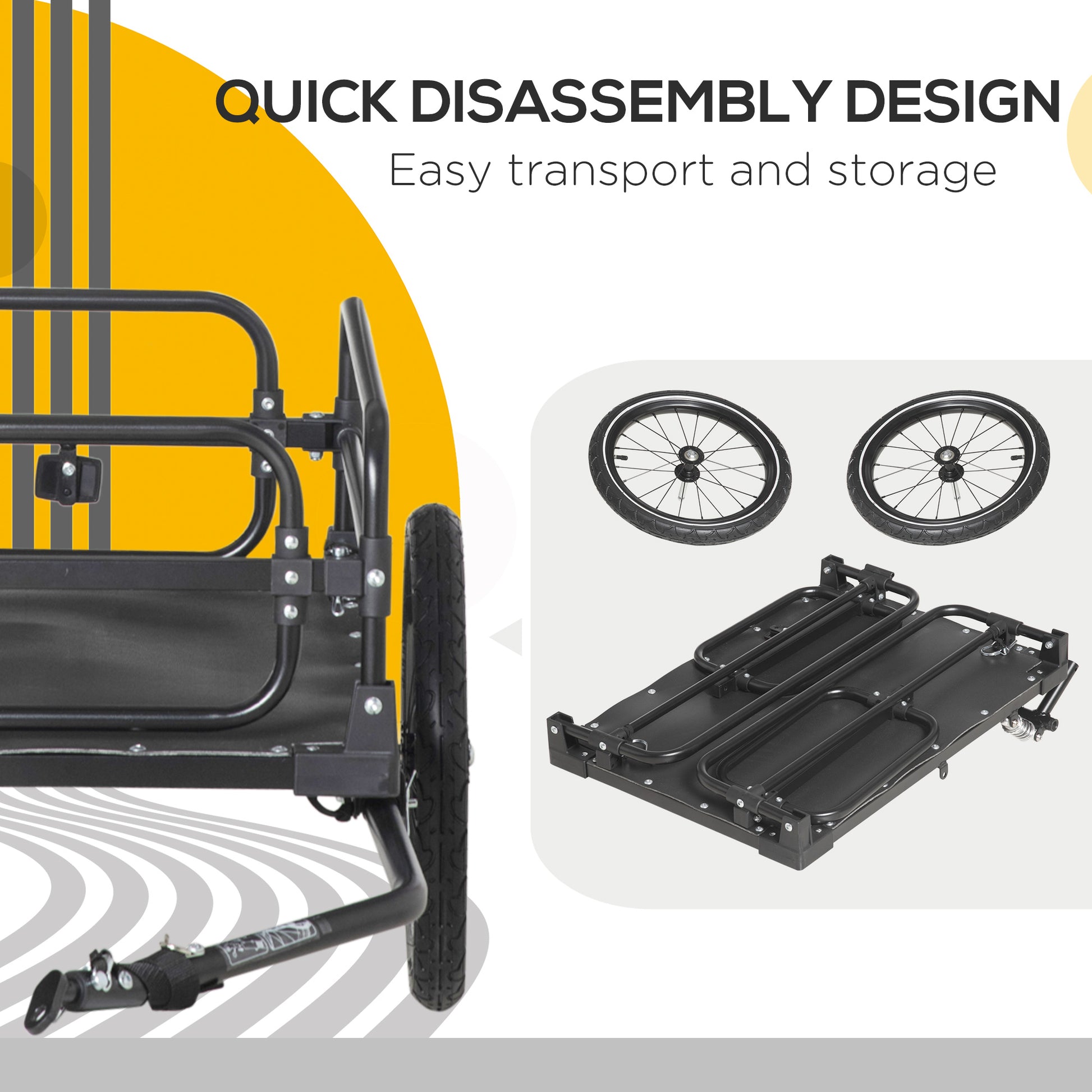 Aosom Bike Trailer, Bicycle Cargo Carrier with Suspension, Triple Safety Features, 16" Wheels, Hitch, Steel Frame, Black