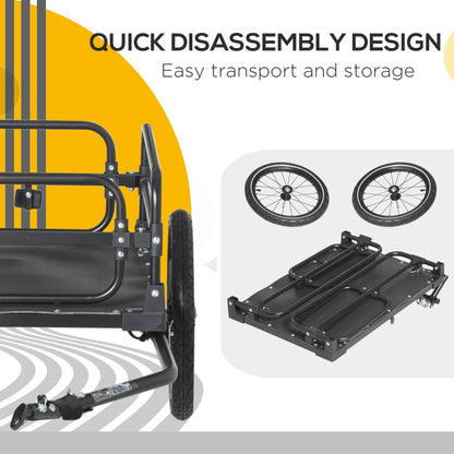 Aosom Bike Trailer, Bicycle Cargo Carrier with Suspension, Triple Safety Features, 16" Wheels, Hitch, Steel Frame, Black