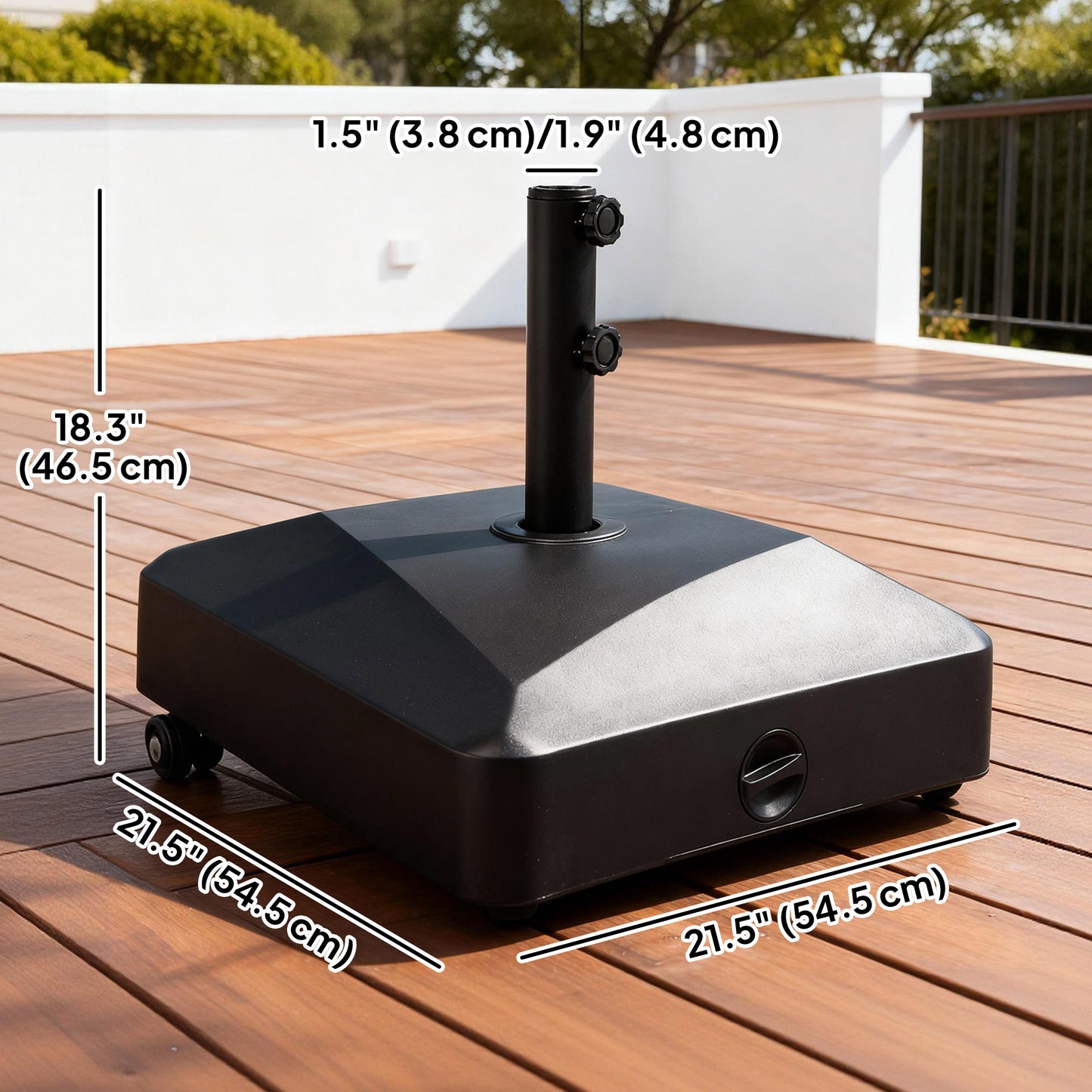 Filled Patio Umbrella Base with Wheels, 132 lb Heavy Duty Market Umbrella Stand for Outdoor, Garden, Backyard, Black