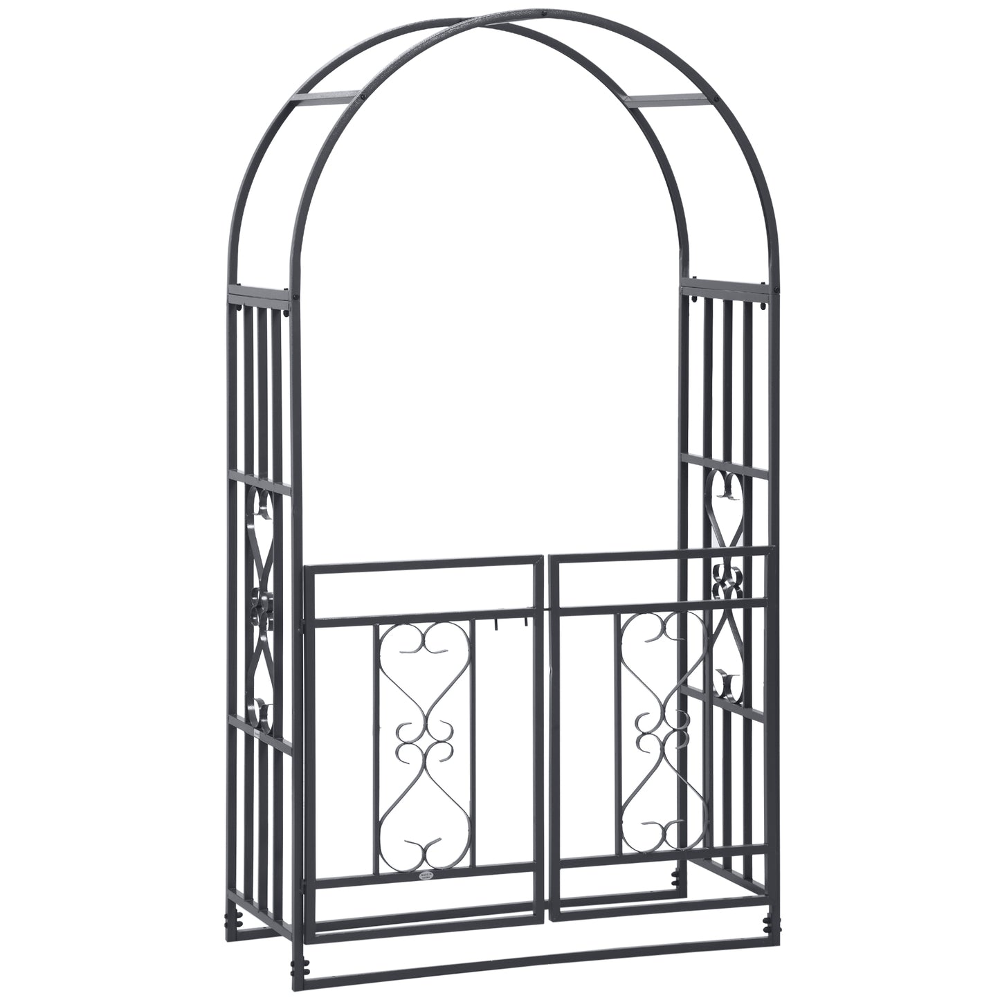 6.7 FT Steel Garden Arch with Gate Outdoor Courtyard Arbor for Climbing Vine Plants Lawn Backyard Decoration Dark Grey