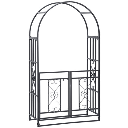 6.7 FT Steel Garden Arch with Gate Outdoor Courtyard Arbor for Climbing Vine Plants Lawn Backyard Decoration Dark Grey