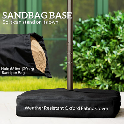 15' Outdoor Patio Umbrella with Twin Canopy Sunshade Steel Table Umbrella with Lift Crank, Cross base, Sandbag, Wine Red