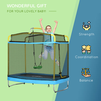Qaba 6.9FT Kids Trampoline with Safety Net, Gymnastics Bar, Swing, Toddler Trampoline for 3-6 Years Old Indoor/Outdoor