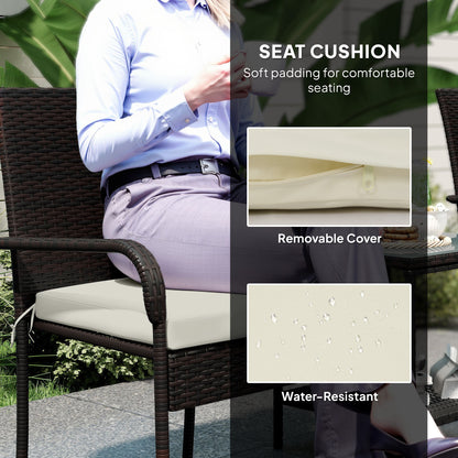 3 Piece Wicker Patio Furniture Set with Stackable Chairs, Washable Cushion, Tempered Glass Top, for Backyard, Brown