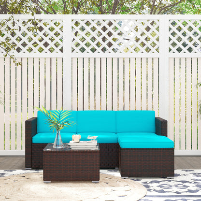 3 Pieces Patio Furniture with Soft Cushions, Patio Corner Sofa Sets with a Coffee Table, Ideal for Balcony, Patios, Backyards, Turquoise