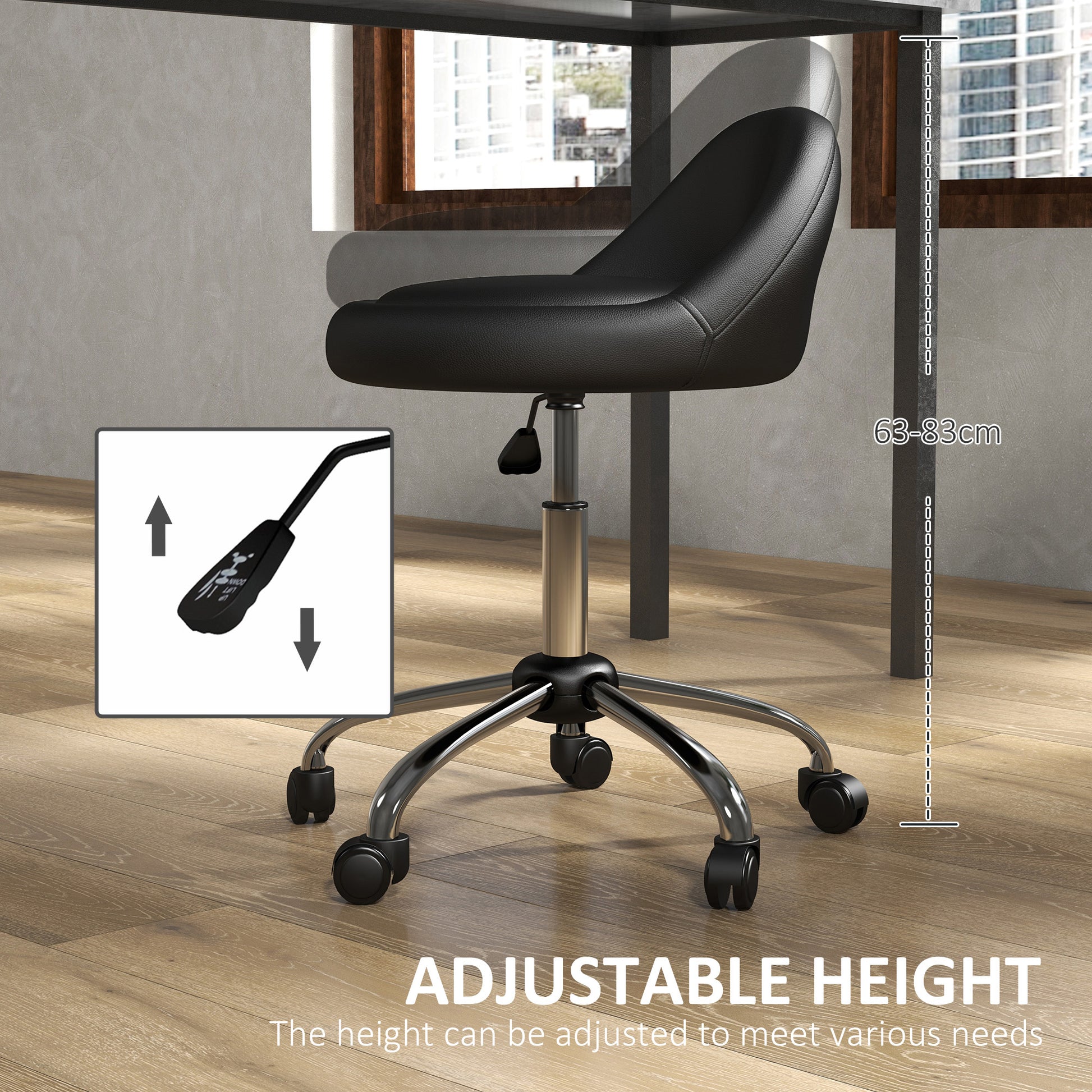 Salon Stool, Adjustable Rolling Stool, Black