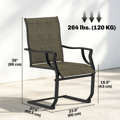C Spring Motion Patio Chairs Set of 2 with Curved High Backrest, Armrest, All Weather Breathable Fabric, Metal Frame