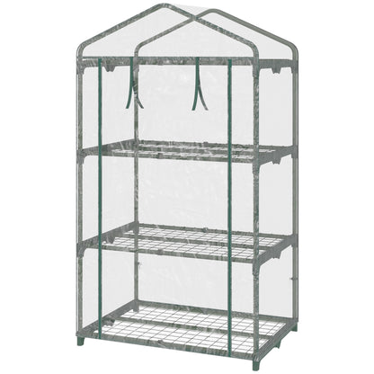 3 Tier Mini Greenhouse, Portable Outdoor Flower Stand with Shelf Clips, Indoor Greenhouse with Plastic Cover and Steel Frame, Transparent, 27" x 19" x 49"