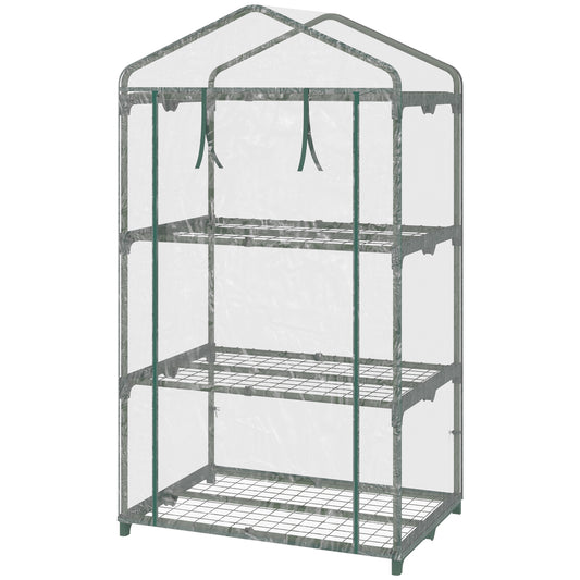 3 Tier Mini Greenhouse, Portable Outdoor Flower Stand with Shelf Clips, Indoor Greenhouse with Plastic Cover and Steel Frame, Transparent, 27" x 19" x 49"