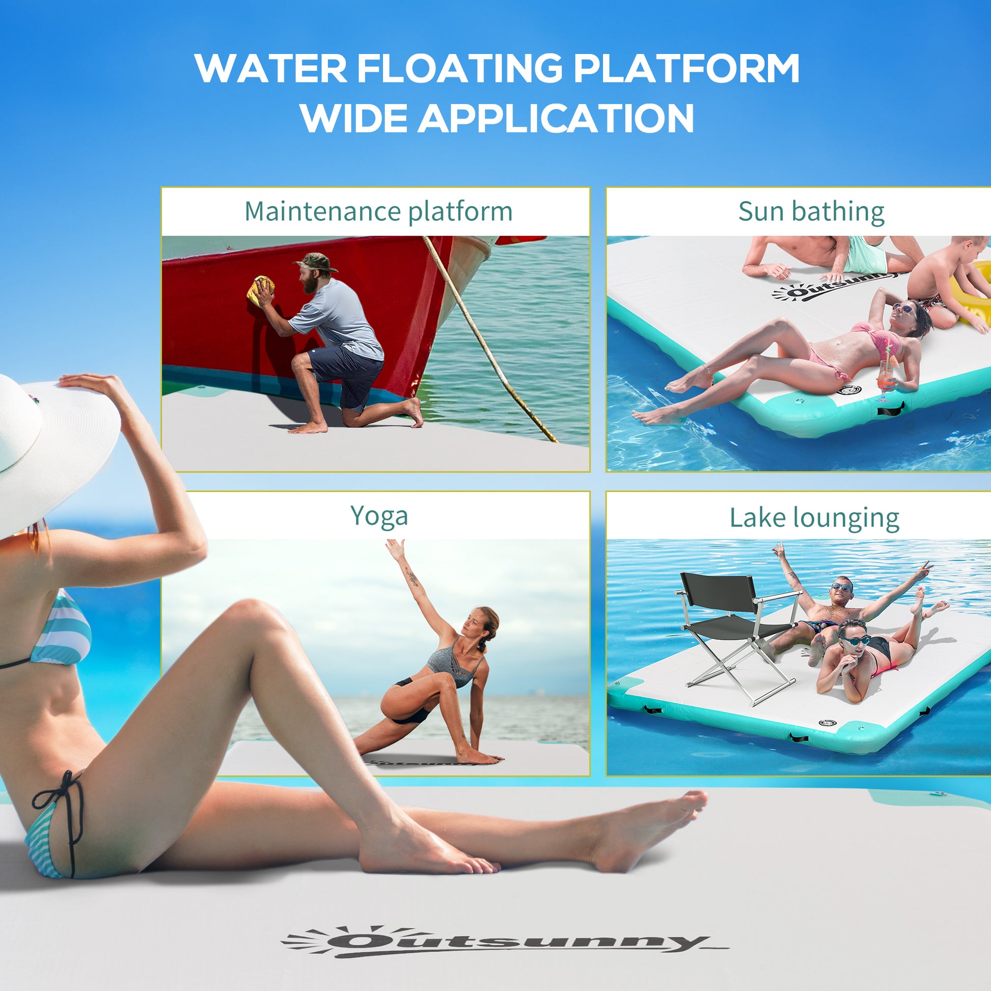 10' x 7' Water Floating Dock, Rafting Inflatable Island with Air Pump and Backpack for Pool, Beach, Ocean, Blue & Green