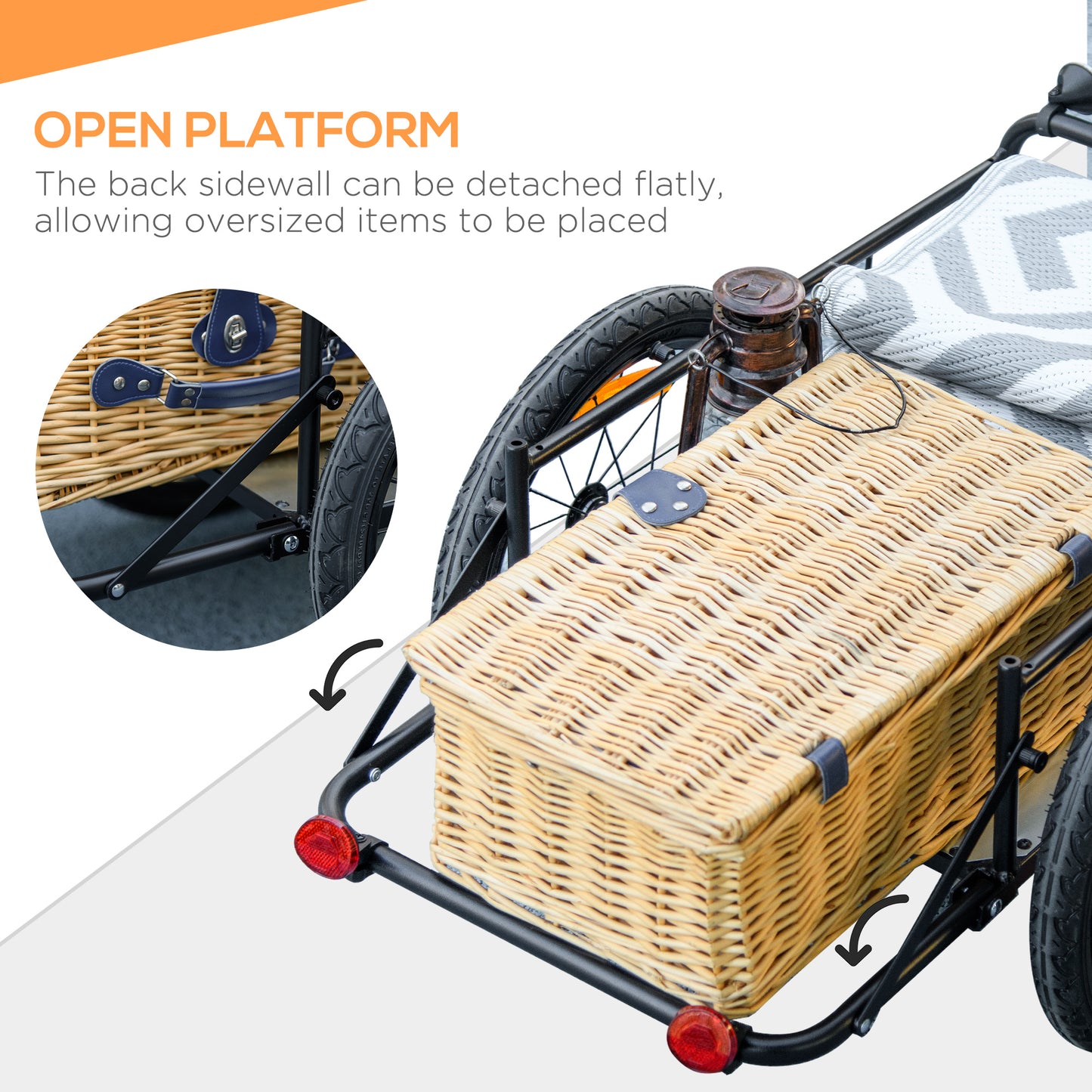 Aosom Steel Trailer for Bike, Bicycle Cargo Trailer with Foldable Storage Box and Safe Reflectors, Max Load 88LBS, Grey