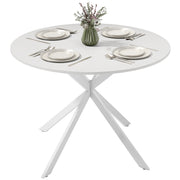 40" Round Kitchen Table for 4, Industrial Dining Table with Steel Legs for Dining Room, White Oak