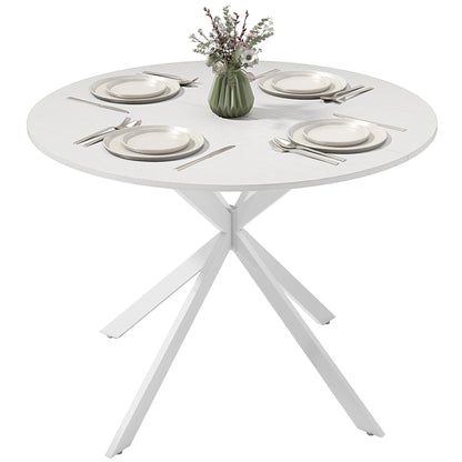 40" Round Kitchen Table for 4, Industrial Dining Table with Steel Legs for Dining Room, White Oak