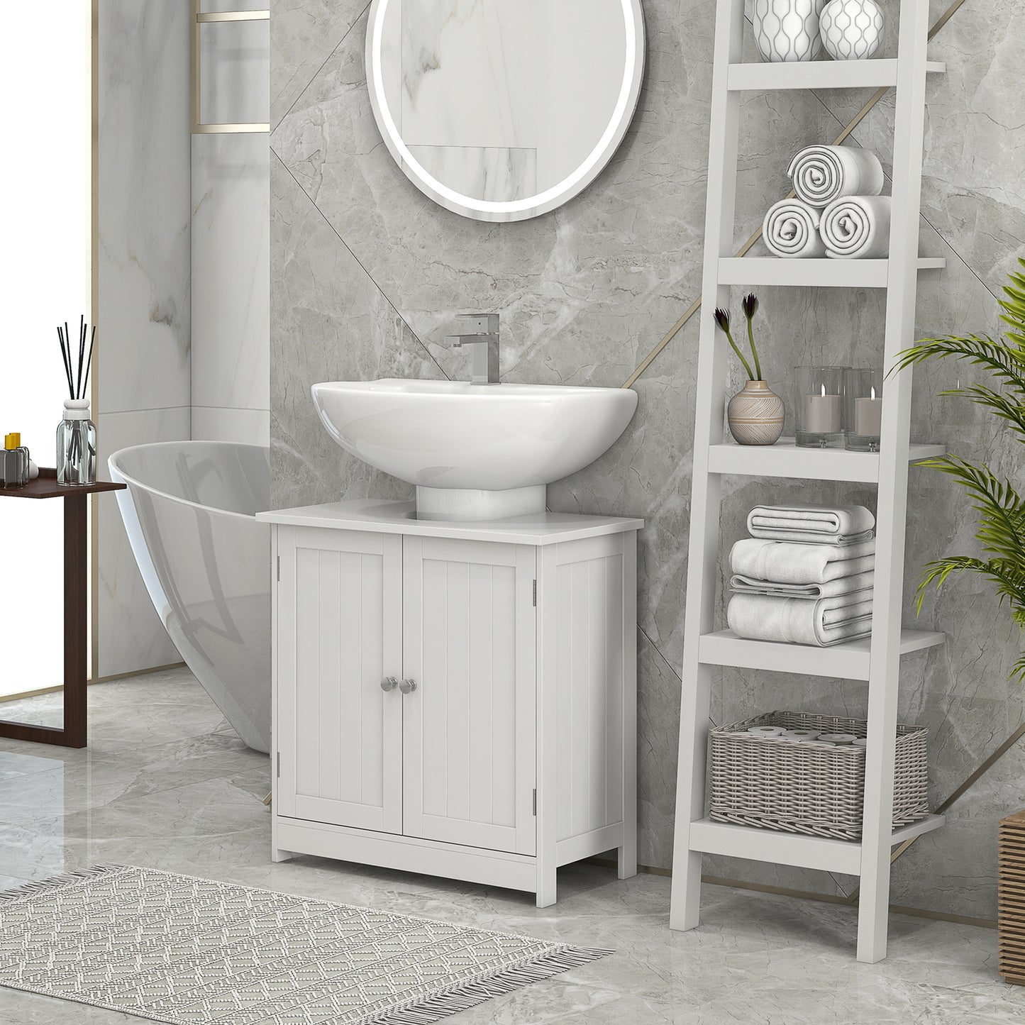 Bathroom Vanity, 24" Pedestal Sink Bathroom Vanity Furniture with 2 Doors and Shelf, White