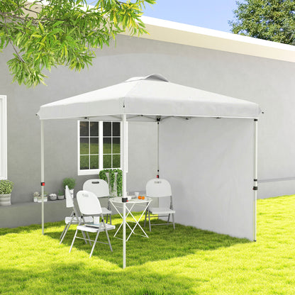 8 x 8 ft Pop Up Canopy with 1 Sidewall, Carry Bag and 4 Sand Bags, Height Adjustable Instant Sun Shelter, White
