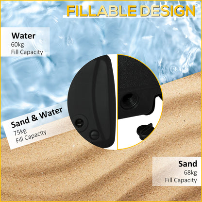 Cantilever Offset Umbrella Base Portable Square Parasol Weights with Wheels, Water and Sand Filled, Up to 165 lbs, Black