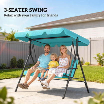 3-Seater Outdoor Porch Swing with Adjustable Canopy, Patio Swing Chair for Garden, Poolside, Backyard, Teal