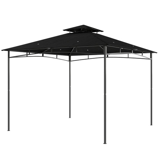 10' x 10' Gazebo, Soft Top Outdoor Gazebo with 2-Tier Roof, Metal Frame, Black