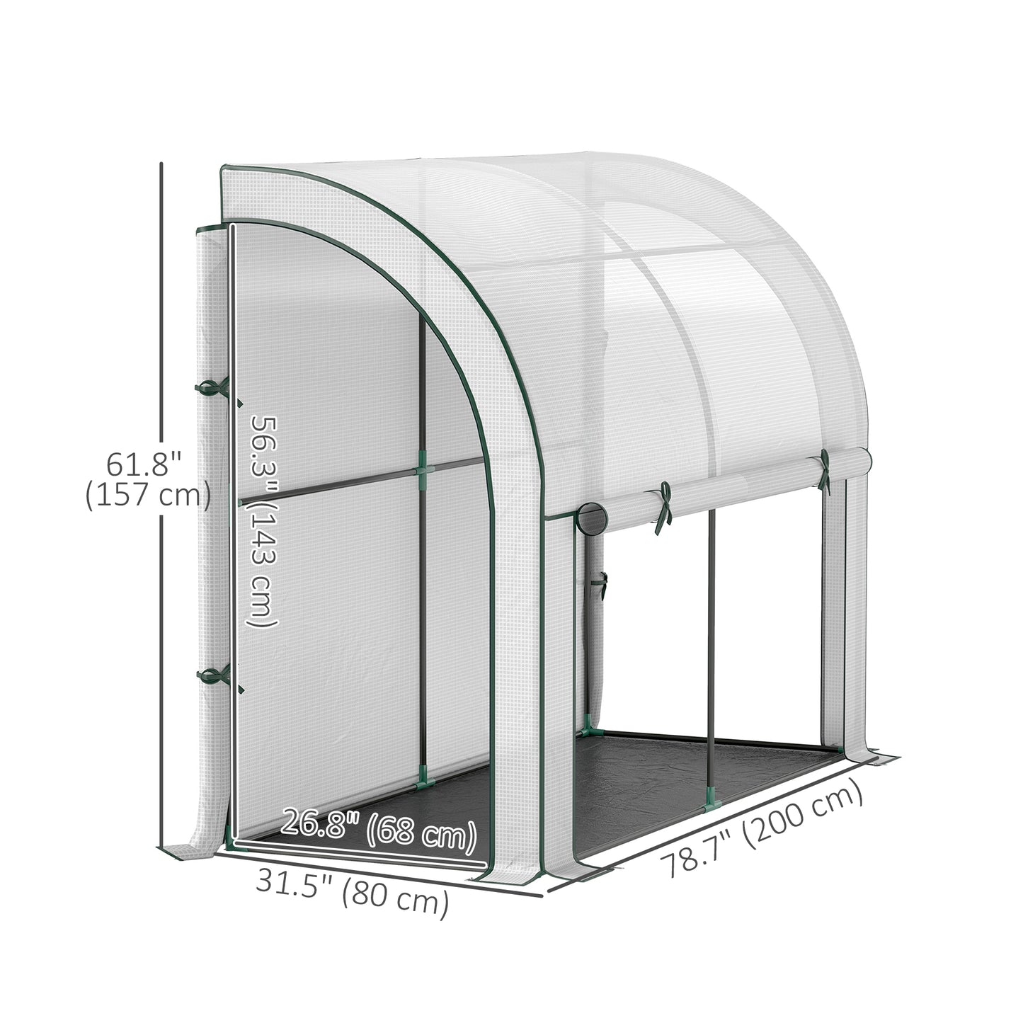 Walk-in Lean-to Greenhouse, Outdoor Gardening Green House with Zipper Roll-up Doors and Window, 7' x 3' x 5', White
