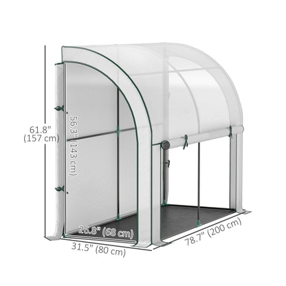 Walk-in Lean-to Greenhouse, Outdoor Gardening Green House with Zipper Roll-up Doors and Window, 7' x 3' x 5', White