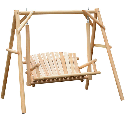 Freestanding 6.5' Wooden Loveseat Traditional Farmhouse Style Log Swing Natural Wood