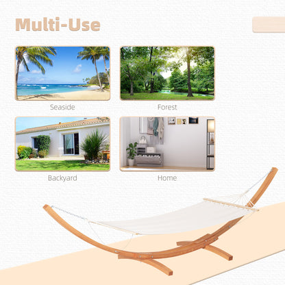 13' Patio Hammock with Stand, Outdoor Arch Wooden Hammock Bed, Camping Hammock with Straps and Hooks, White