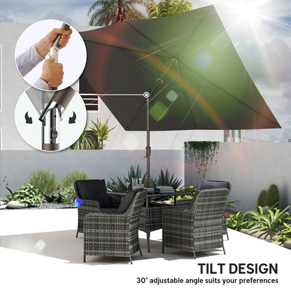 6.5x10ft Patio Umbrella, Rectangle Market Umbrella, Black