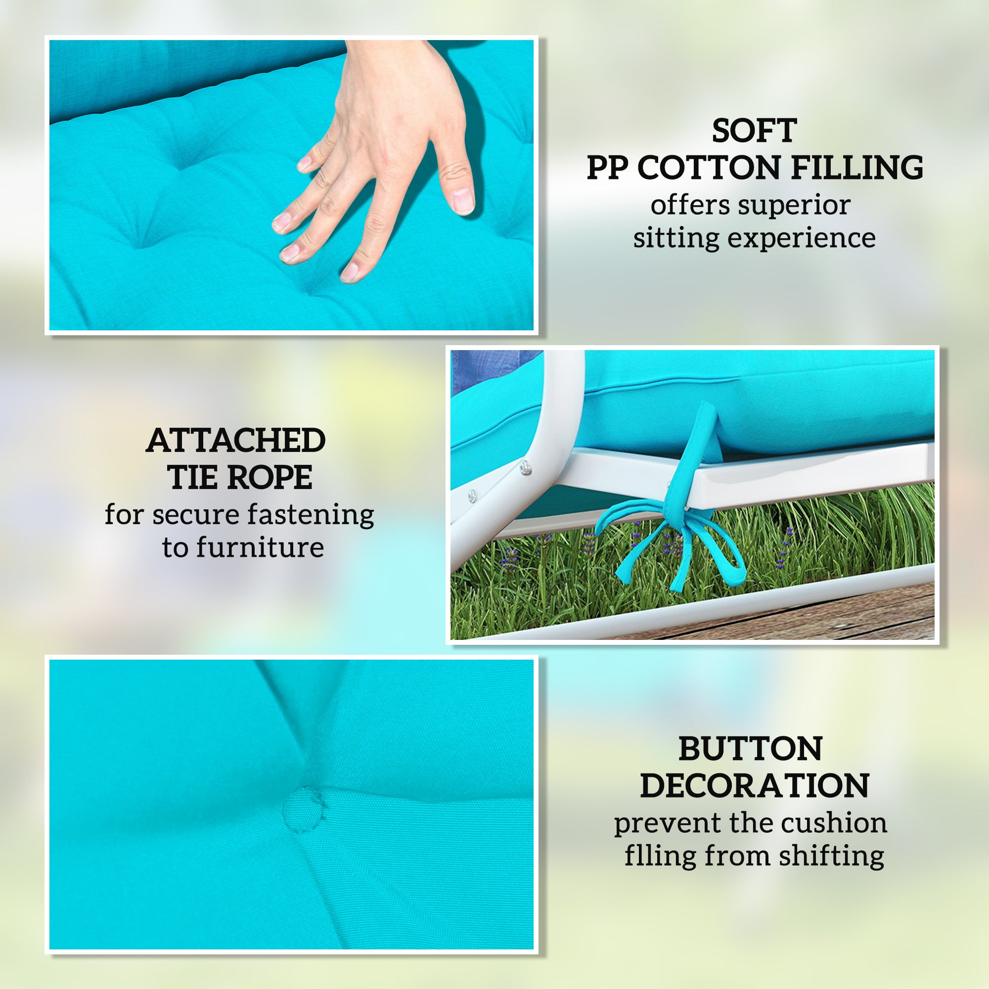 2 Seater Garden Bench Cushion, Soft Thick Outdoor Non-Slip 2 Seater Soft Pad With Backrest for Garden Patio, 47" x 43" x 5", Turquoise