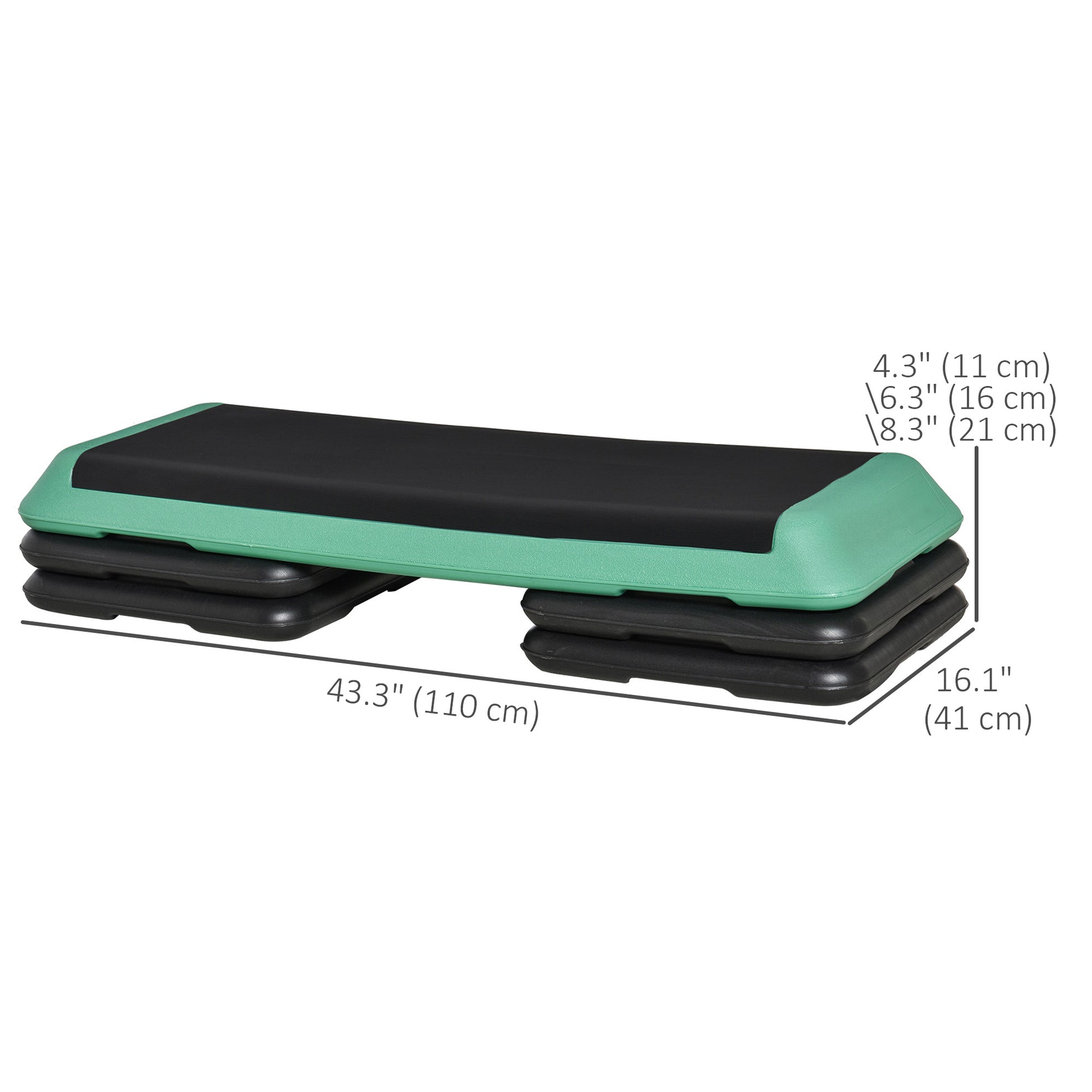 Soozier 43" Adjustable Aerobic Platform Stepper 3 Level with Risers 4” 6” 8” Cardio Fitness Trainer Workout Step Home Gym Exercise, Black Green