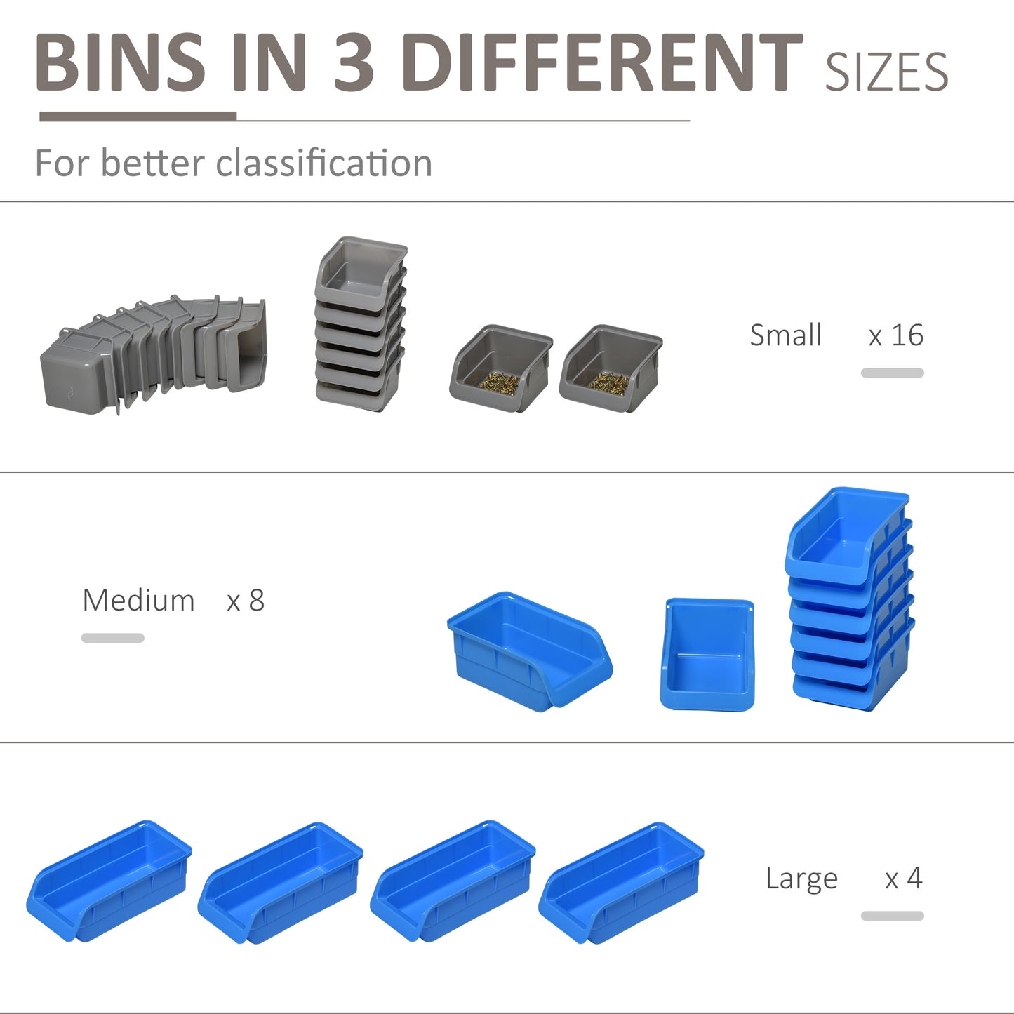 44PC Wall Mounted Storage Bins Parts Rack Kit with 2 Colour Parts, Hardware Screw Tool Organizer with Storage Bins, Pegboard and Hooks, Garage Plastic Organizer, Blue