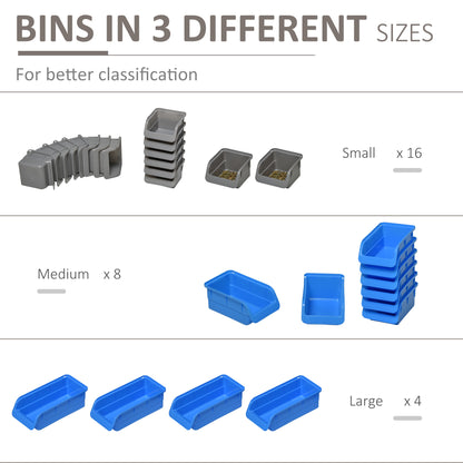 44PC Wall Mounted Storage Bins Parts Rack Kit with 2 Colour Parts, Hardware Screw Tool Organizer with Storage Bins, Pegboard and Hooks, Garage Plastic Organizer, Blue