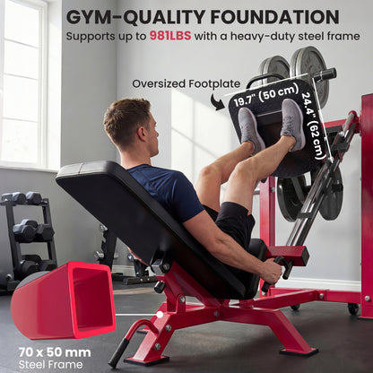 Soozier Leg Press Machine with Wheels and Calf Block, Adjustable Squat Machine for Home Gym, 1000 lbs Capacity