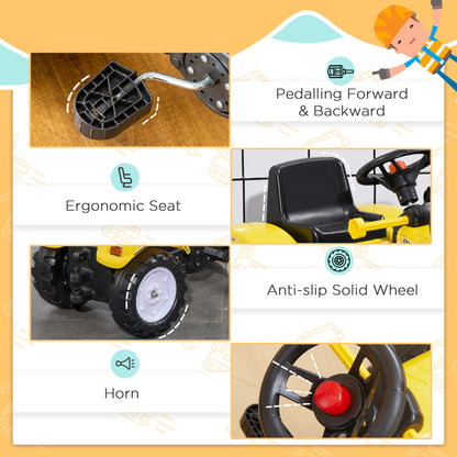 Aosom Ride on Tractor for Kids, Pedal Construction Car with Front Loader Digger for 3 Year Old, Yellow