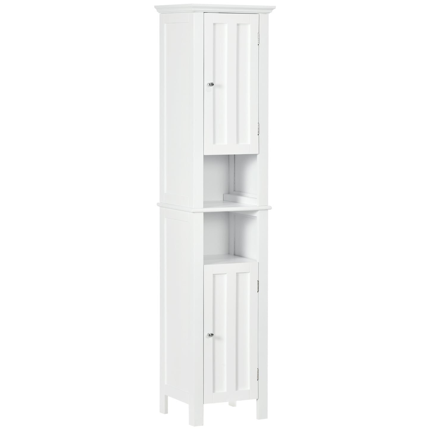 Bathroom Cabinet, Freestanding Linen Cabinet with Open Shelves, 13.8" x 11.8" x 62.4", White