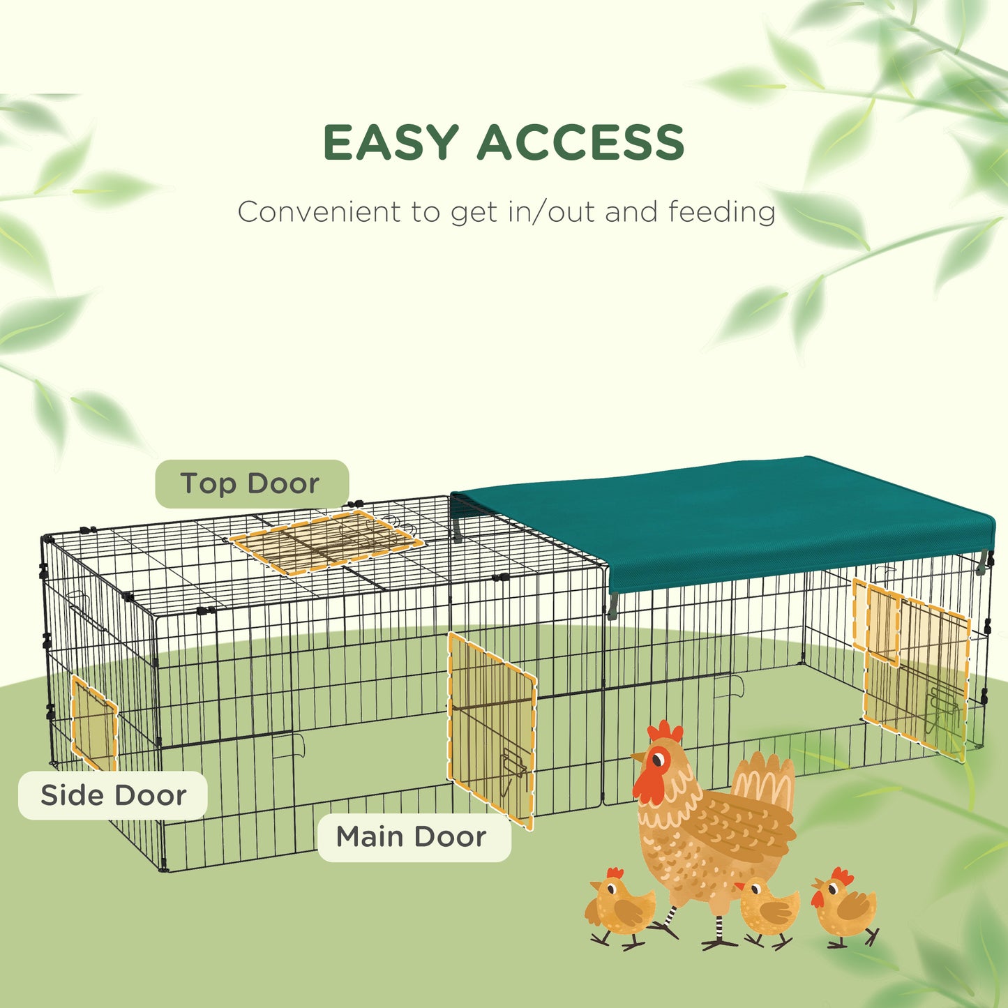 Small Animal Cage with Roof, Indoor/Outdoor Use, for Chicken, Rabbits, Chinchillas, 73" x 30" x 20", Green