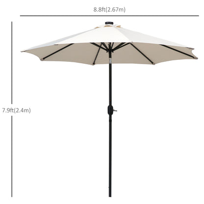 8.8ft Solar Patio Umbrella Outdoor Sunshade 24 LED Lights Tilt Canopy Cream