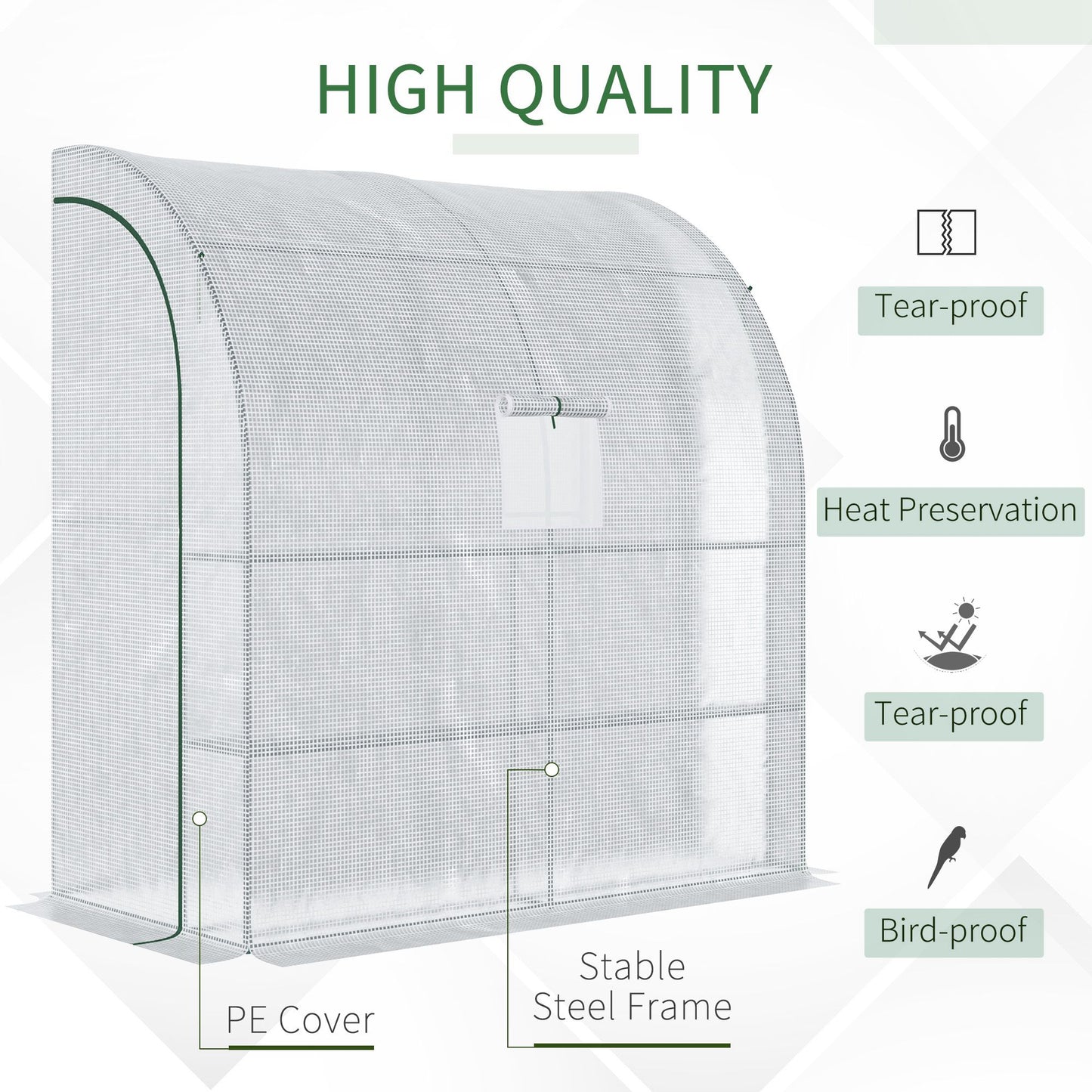 7' x 3' x 7' Outdoor Lean-to Walk-In Greenhouse w/ Roll-up Mesh Windows, Zipper Door and 3-Tier Shelves, White