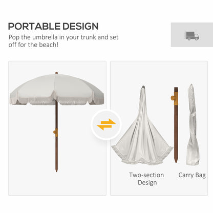 6.2' Beach Umbrella for Travel, Vent, Ruffles, Carry Bag, Portable Outdoor Umbrella for Garden, Light Grey