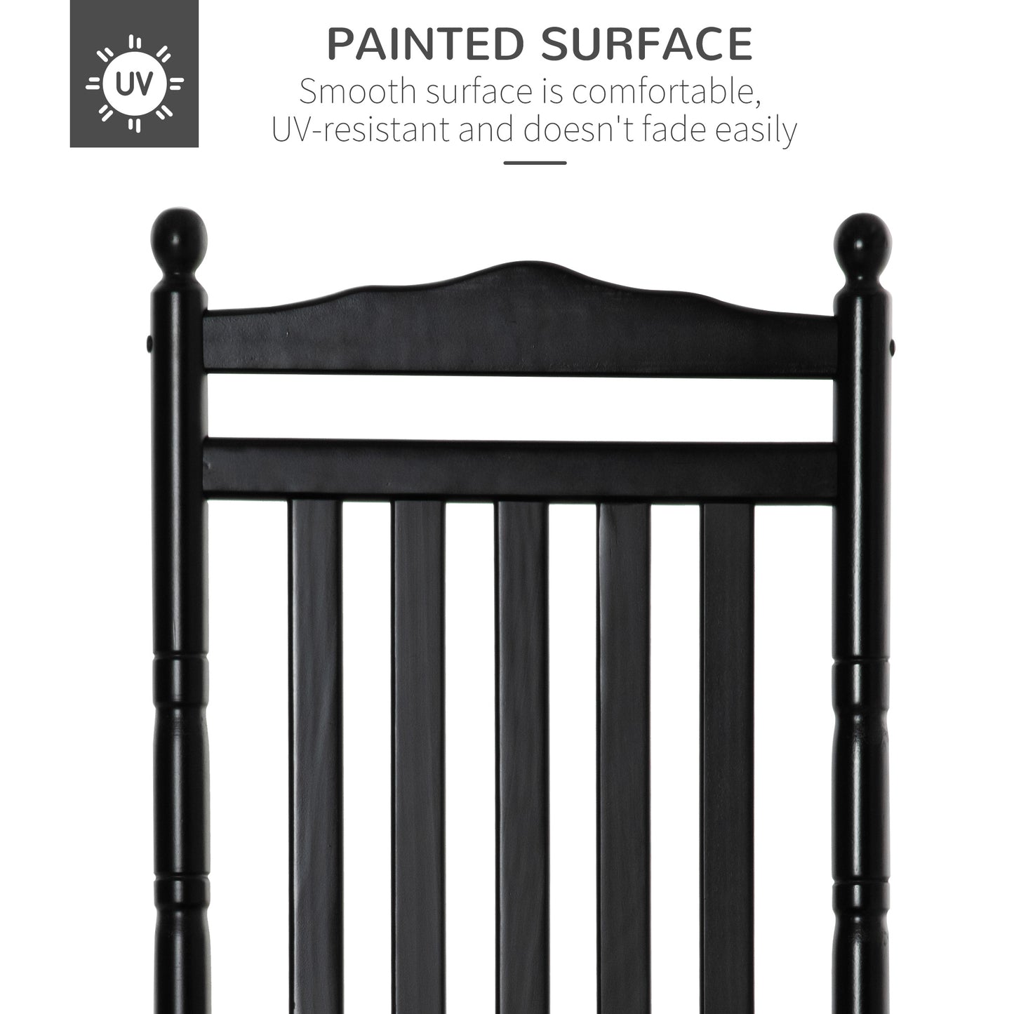 Wooden Outdoor Rocking Chair, Patio Rocking Chair with Slatted High Back and Armrests for Porch, Garden, Lawn, Black