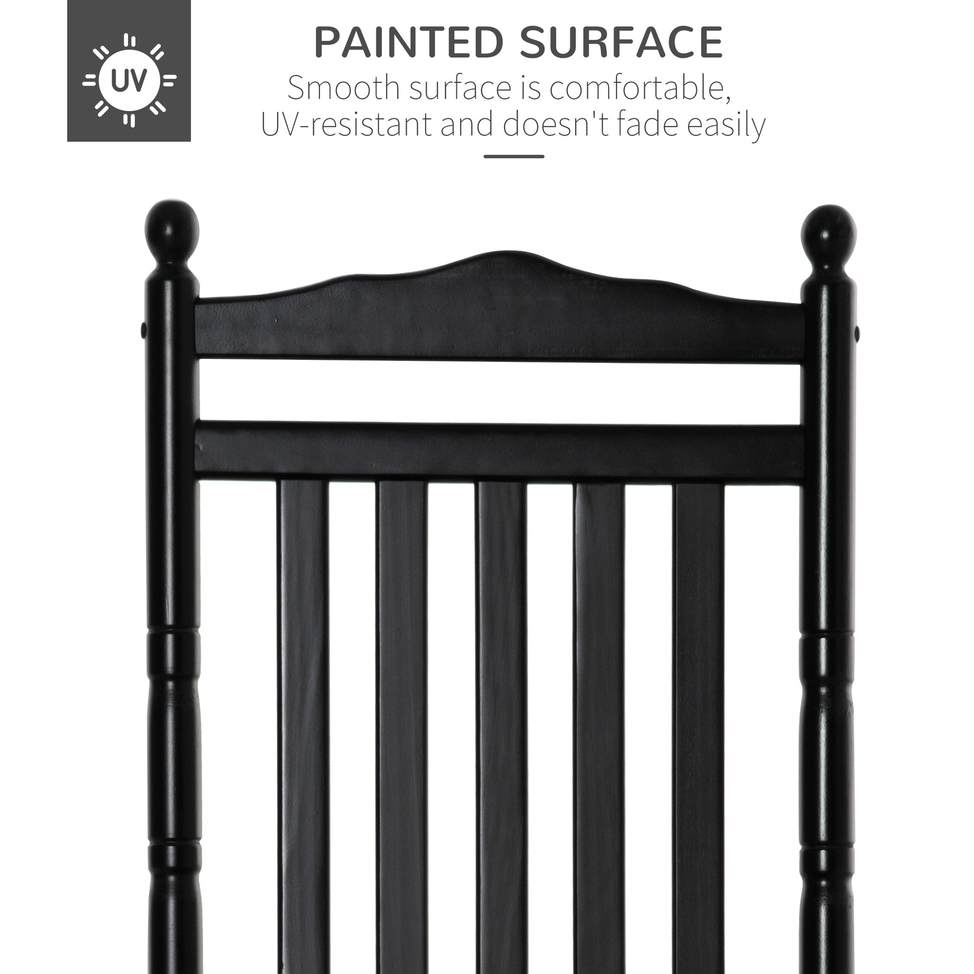 Wooden Outdoor Rocking Chair, Patio Rocking Chair with Slatted High Back and Armrests for Porch, Garden, Lawn, Black
