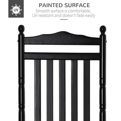 Wooden Outdoor Rocking Chair, Patio Rocking Chair with Slatted High Back and Armrests for Porch, Garden, Lawn, Black