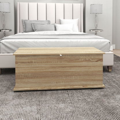 39.5" Storage Chest with 2 Safety Hinges, Storage Box Organizer with Flip-Top Lid, Entryway Storage Bench, Oak