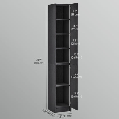Freestanding Tall Bathroom Storage Cabinet with Adjustable Shelves, Bathroom Organizer, Black Wood Grain