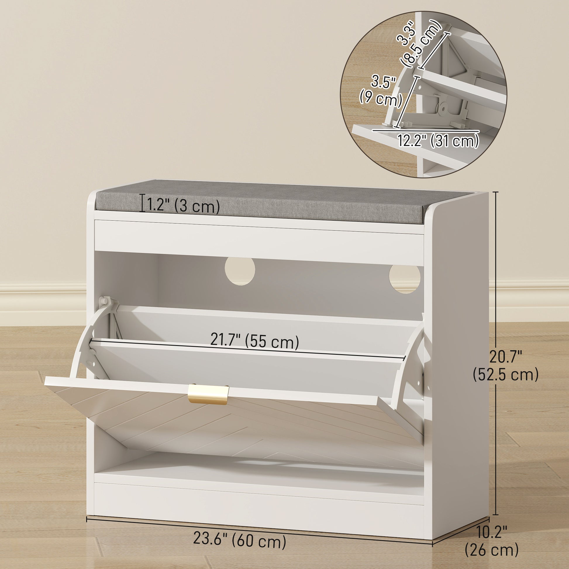 Shoe Storage with Seat, Upholstered Hallway Bench, Shoe Bench with Flip Drawer and Vent for 5 Pairs of Shoes