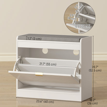 Shoe Storage with Seat, Upholstered Hallway Bench, Shoe Bench with Flip Drawer and Vent for 5 Pairs of Shoes
