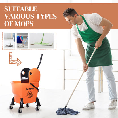 6.9 Gal/26L Mop Bucket, Mop Bucket with Wringer, Wheels and Handle, Orange