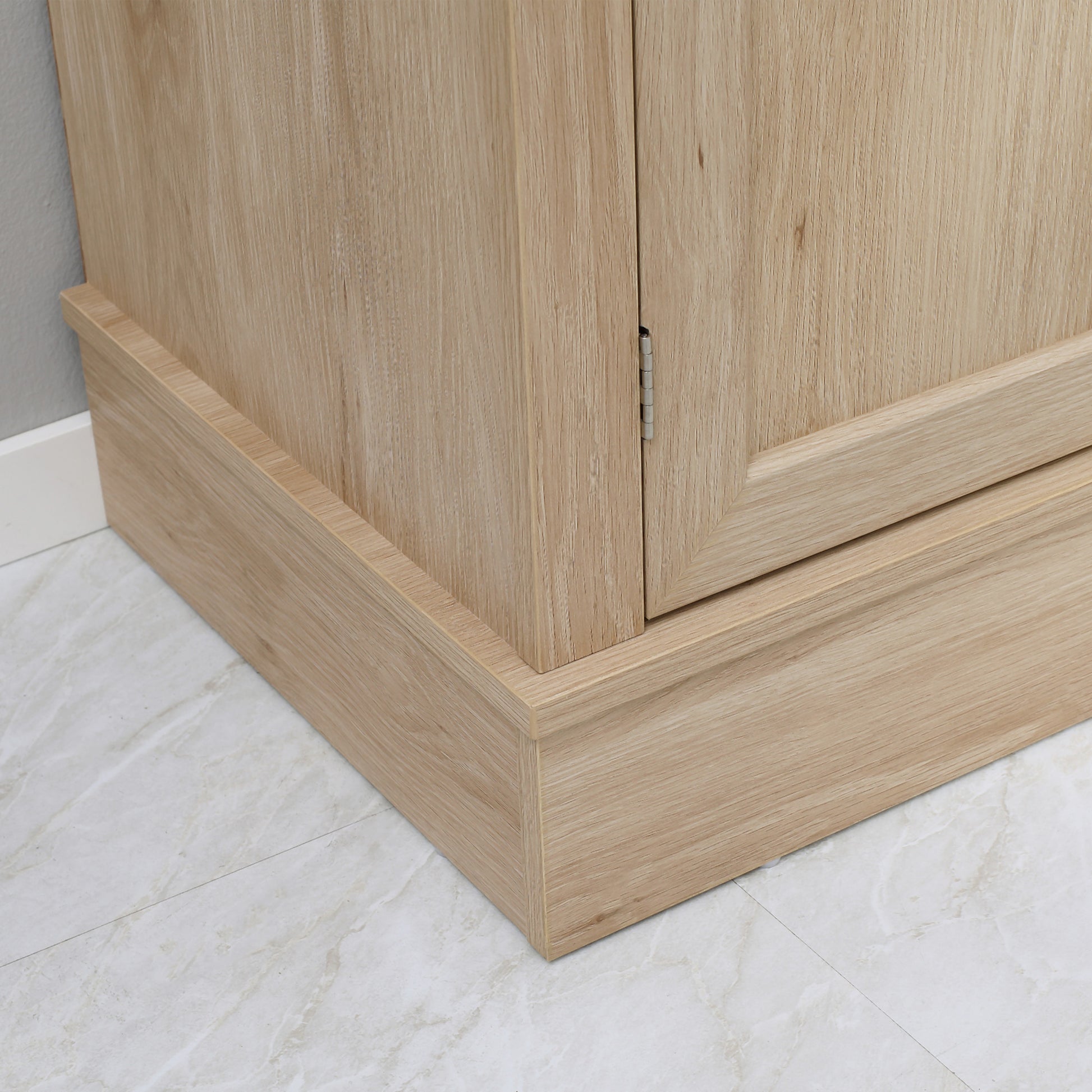 Modern Freestanding Kitchen Pantry Cabinet with Doors Open Shelves Adjustable Shelving Microwave Space, Oak
