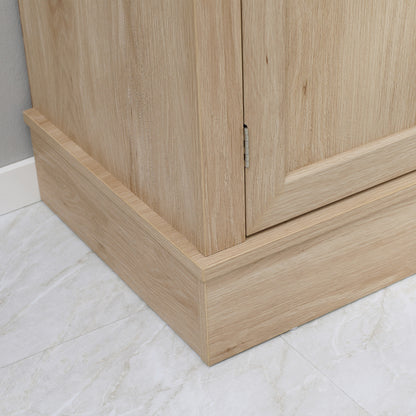 Modern Freestanding Kitchen Pantry Cabinet with Doors Open Shelves Adjustable Shelving Microwave Space, Oak