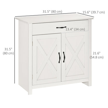 Farmhouse Sideboard Buffet Cabinet, Storage Cabinet with Barn Doors, Distressed White